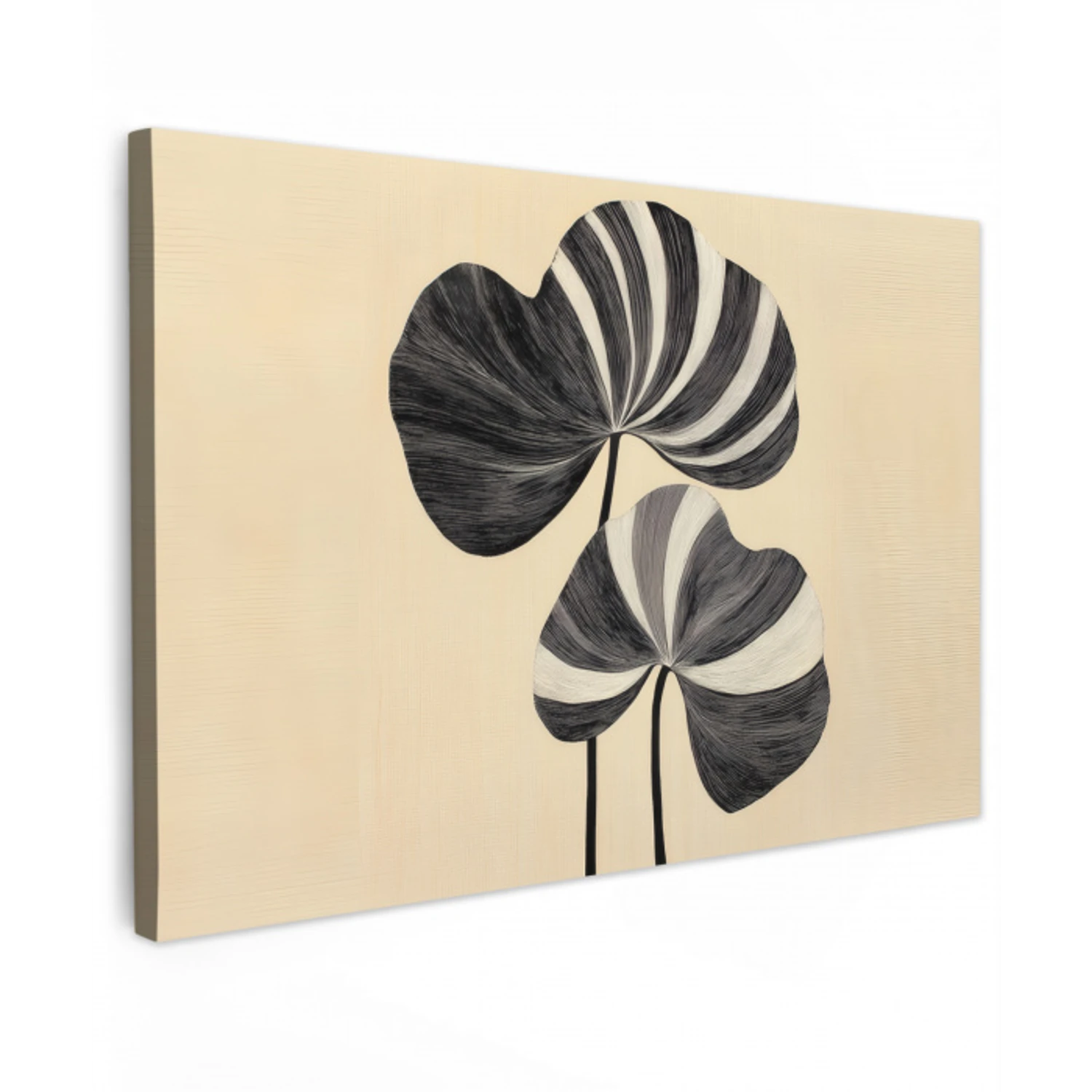 Zwart - Bladeren - Strepen - Minimalistisch Tuinposter op houten frame 2 cm dik klein -3d