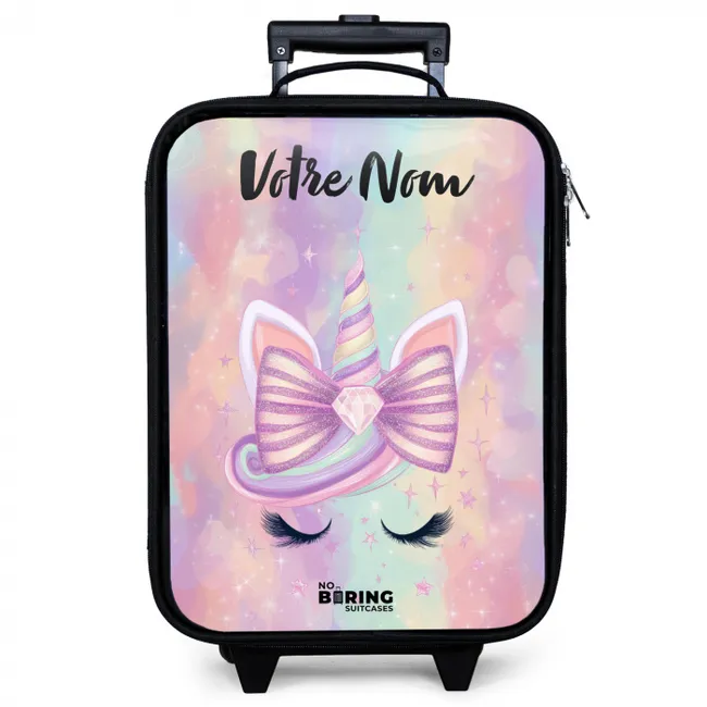 Valise enfant avec nom - Licorne - Paillettes - Arc-en-ciel - Pastel