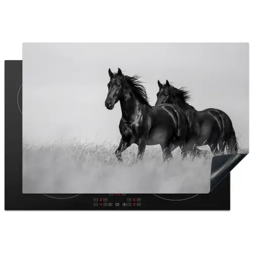 Paarden - Gras - Zwart - Wit Inductie beschermer vinyl 3mm klein -3d