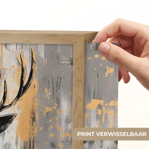 Abstract - Hert - Gewei - Goud Light Box met batterij (Wandlamp) middel -USP_websiteprintNL