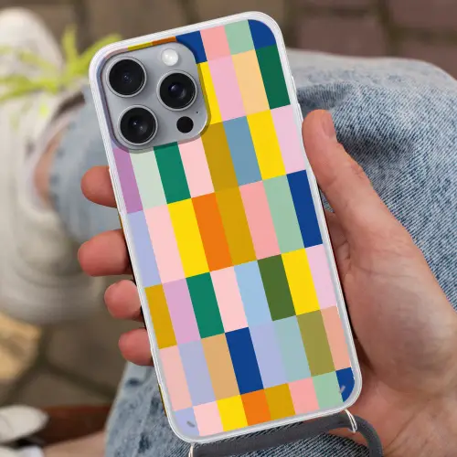 Stroken - Blauw - Patroon - Abstract Hoesje iPhone 16 Pro Max met koord klein -sfeer3