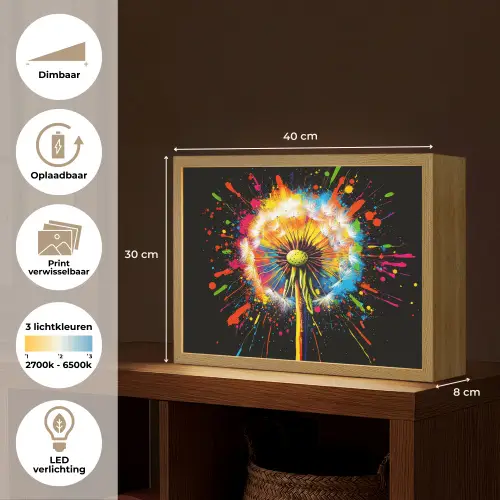 Paardenbloem - Graffiti - Kleurrijk - Bloemen - Natuur Light Box met batterij (Wandlamp) middel -USP_websiteoverzichtNL