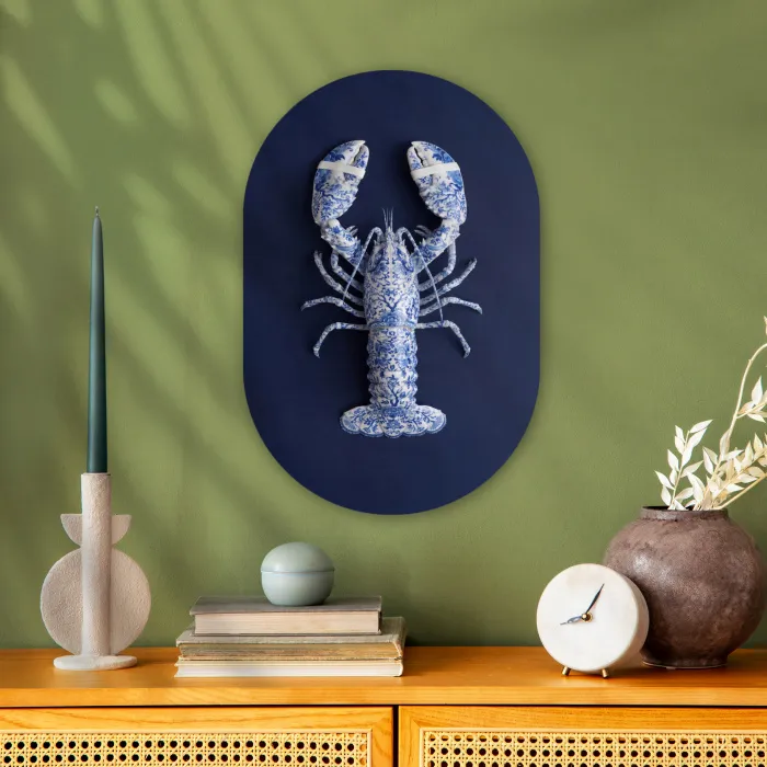 Kreeft - Porselein - Delfts - Blauw Wandcirkel Ovaal Forex klein -sfeer2