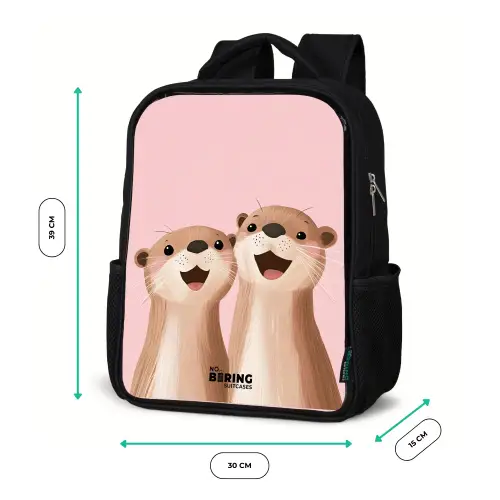 Otters - Lachen - Roze - Illustratie Rugzak - Zwart middel -productfoto_formaten