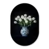 Wit - Bloemen - Tulpen - Vaas Wandcirkel Ovaal Glas middel -3d