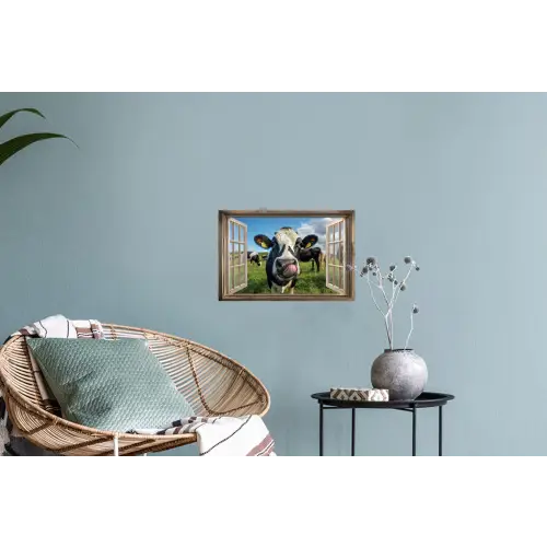 Doorkijk - Koe - Weiland - Dieren - Natuur Muursticker klein -plant