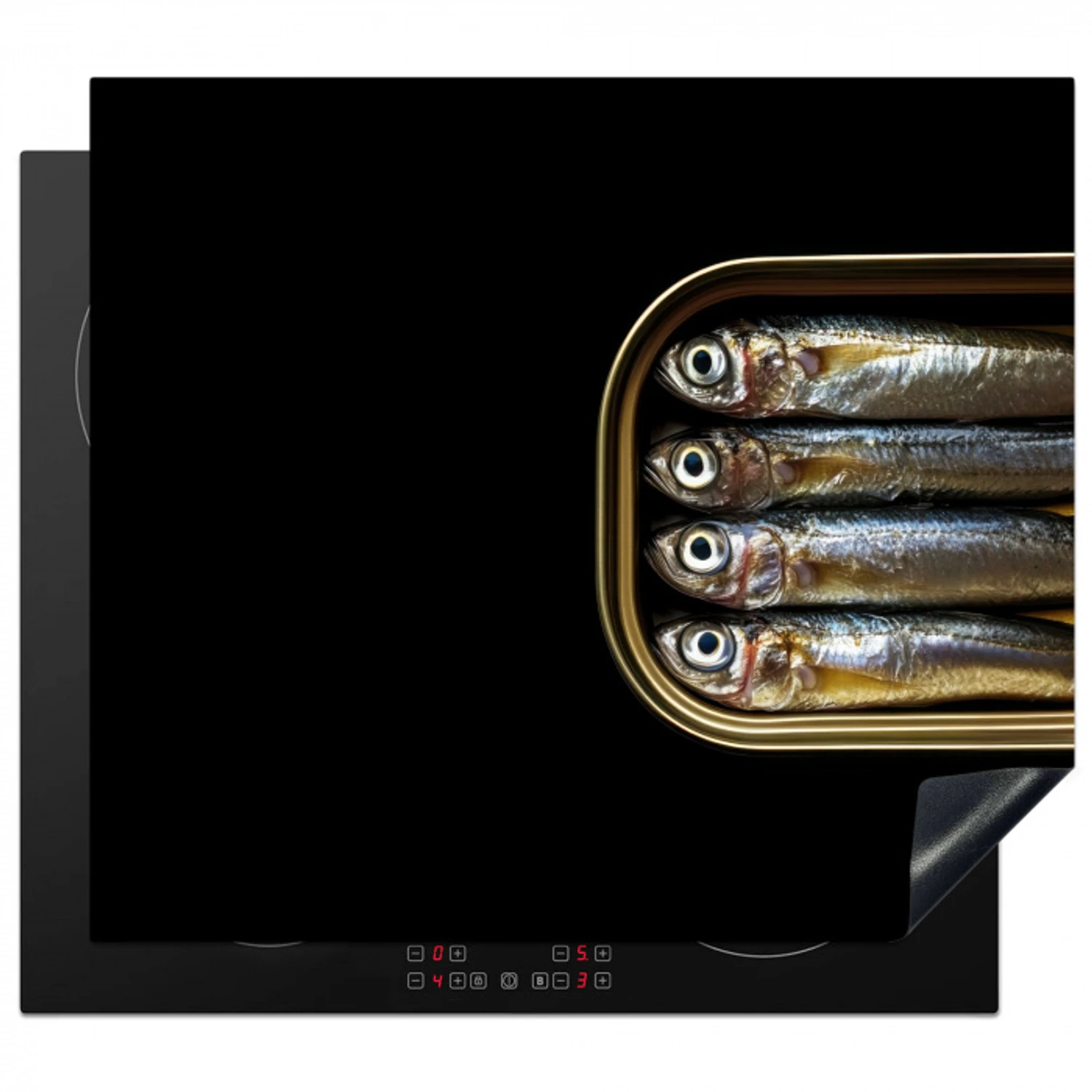 Sardines - Blik - Zwart - Vissen Inductie beschermer vinyl 3mm middel -3d