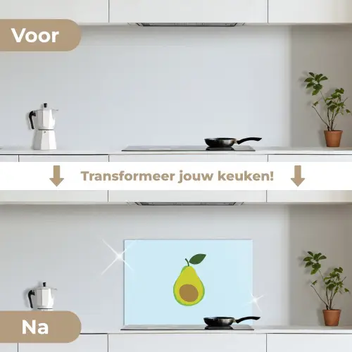 Avocado - Illustratie - Groene - Vrucht keuken achterwand spatscherm klein -voor_na_NL