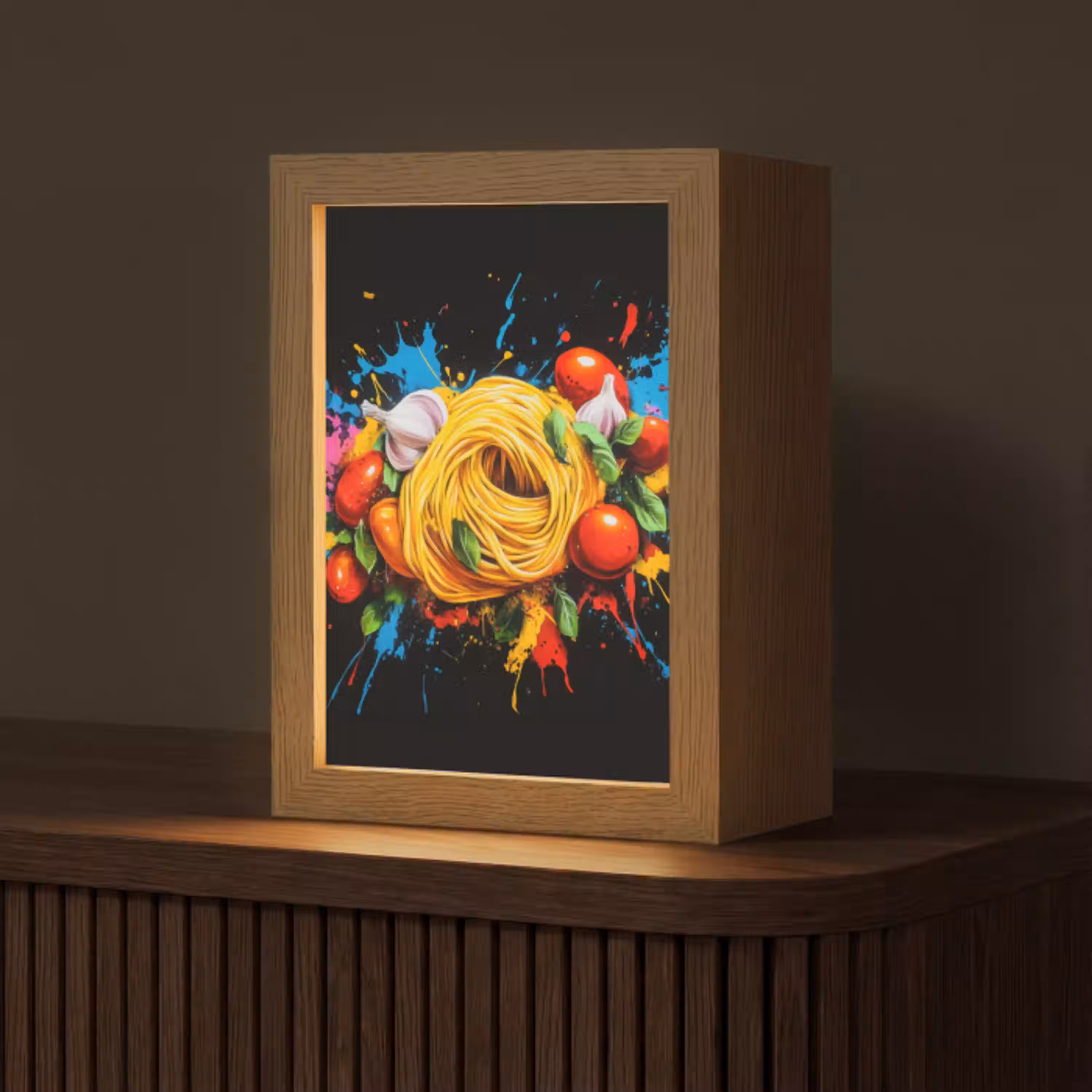 Spaghetti - Graffiti - Verf - Kleurrijk - Eten - Modern Light Box met kabel (Tafellamp) klein -z3d_website
