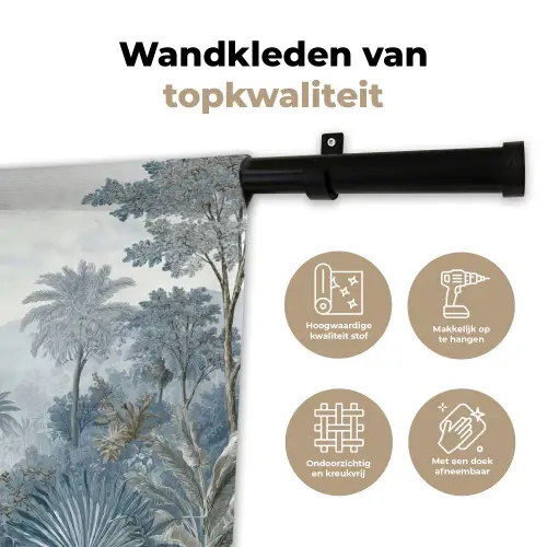 Jungle - Modern - Blauw - Groen Wandkleed katoen klein -sfeer2