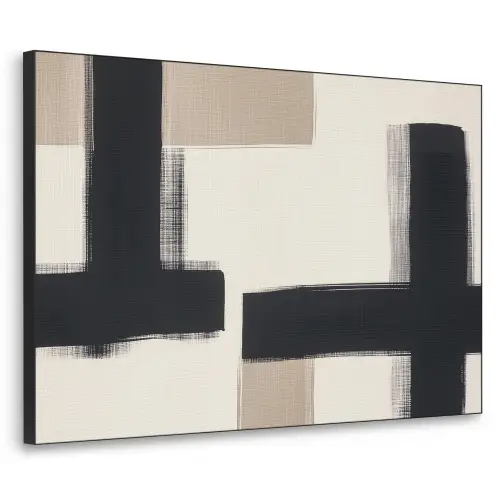 Zwart - Abstract - Japandi Textielframe zwart klein -3d