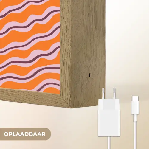 Retro - Golvend - Oranje Light Box met batterij (Wandlamp) middel 907 -USP_websiteoplaadbaarNL