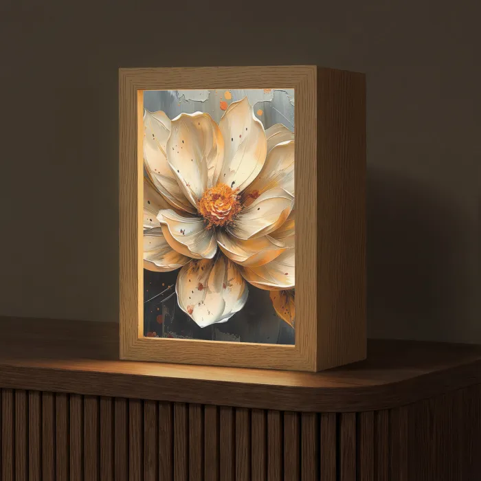 Bloemen - Goud - Kunst - Zwart - Modern Light Box met kabel (Tafellamp) klein -z3d_website