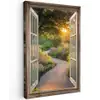 Doorkijk - Bloemen - Natuur - Zon - Pad Tuinposter op houten frame 2 cm dik klein -3d