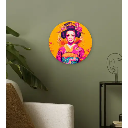 Bloemen - Vrouw - Kimono - Roze Wandcirkel kunststof plaat 5mm dik klein -sfeer3