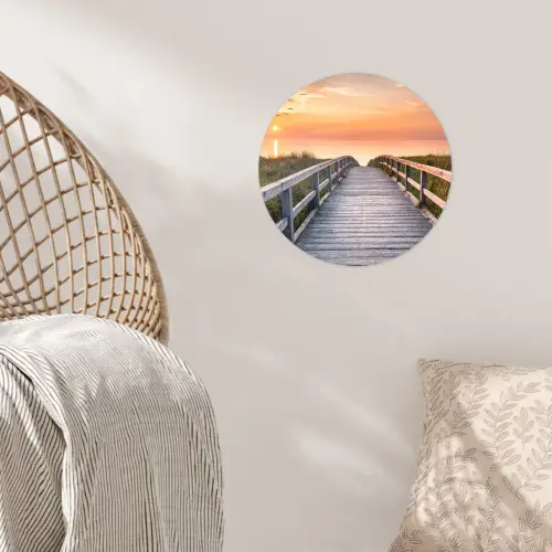 Zonsonderang - Zee - Pad - Gras - Duin - Vogels Wandcirkel behangsticker klein -sfeer4