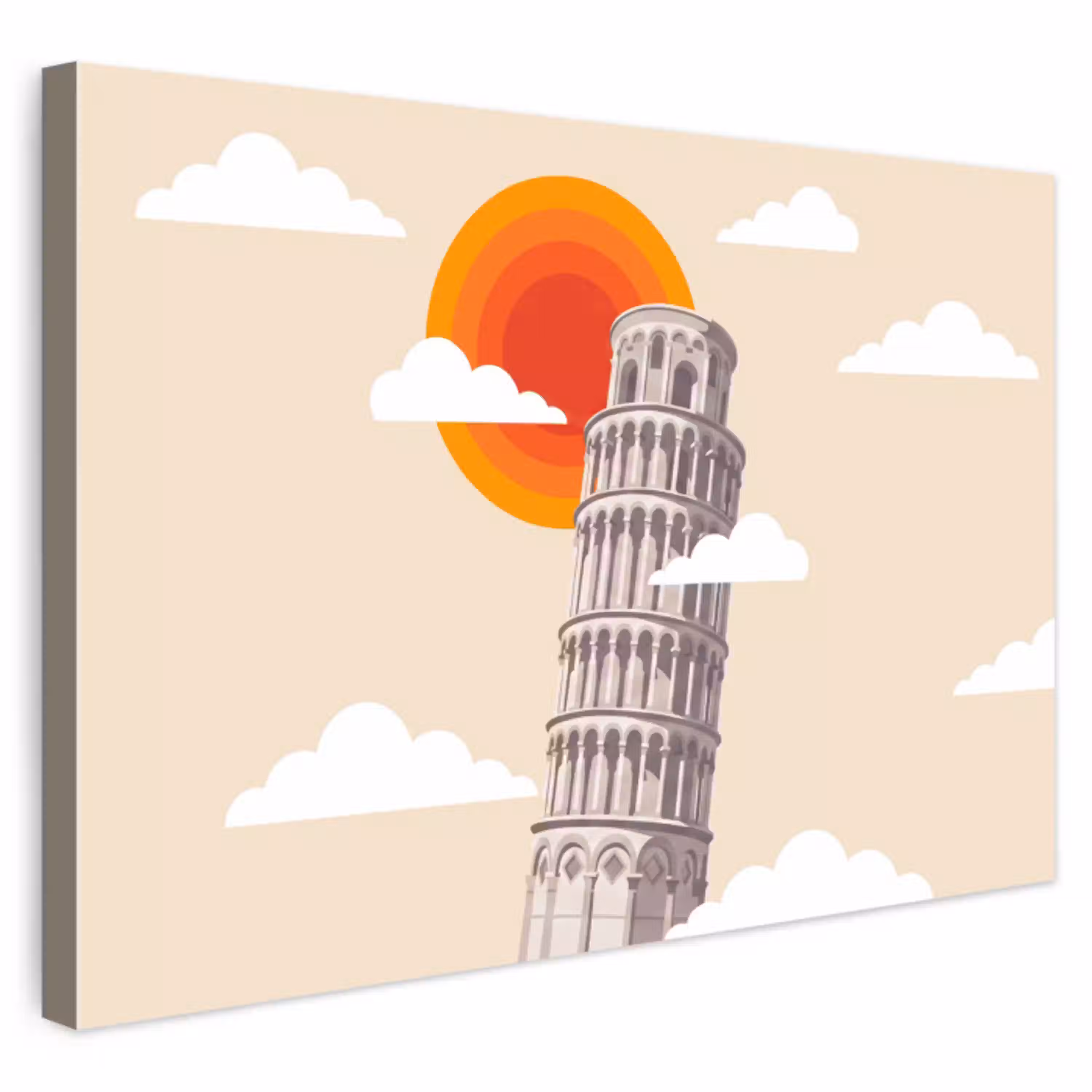 Toren - Pisa - Architectuur - Minimalistisch - Beige Tuinposter op houten frame 2 cm dik klein -3d