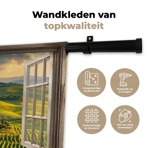 Doorkijk - Toscane - Uitzicht - Landschap - Zomer Wandkleed katoen klein -sfeer2