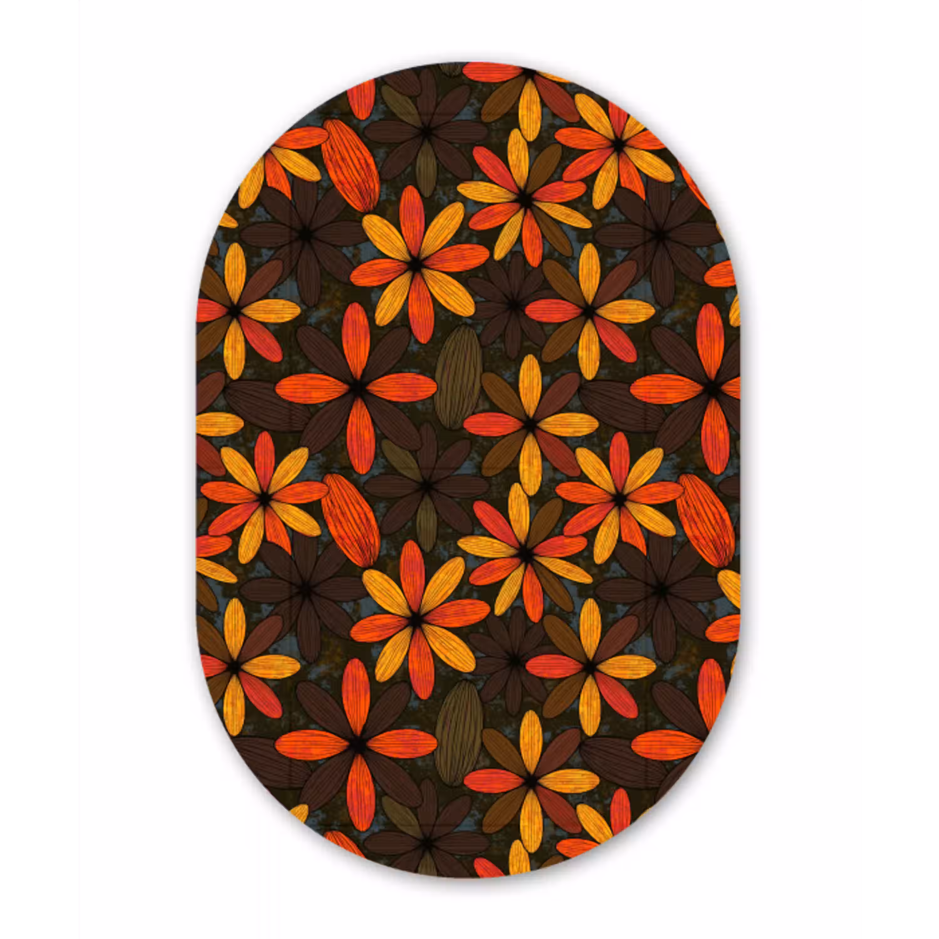 Oranje - Retro - Bloemen - Herfst Wandcirkel Ovaal Forex klein 630 -3d