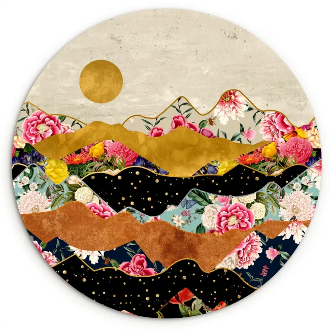 Goud - Bloemen - Print - Abstract - Landschap - Patronen Wandcirkel kunststof plaat 5mm dik klein -3d