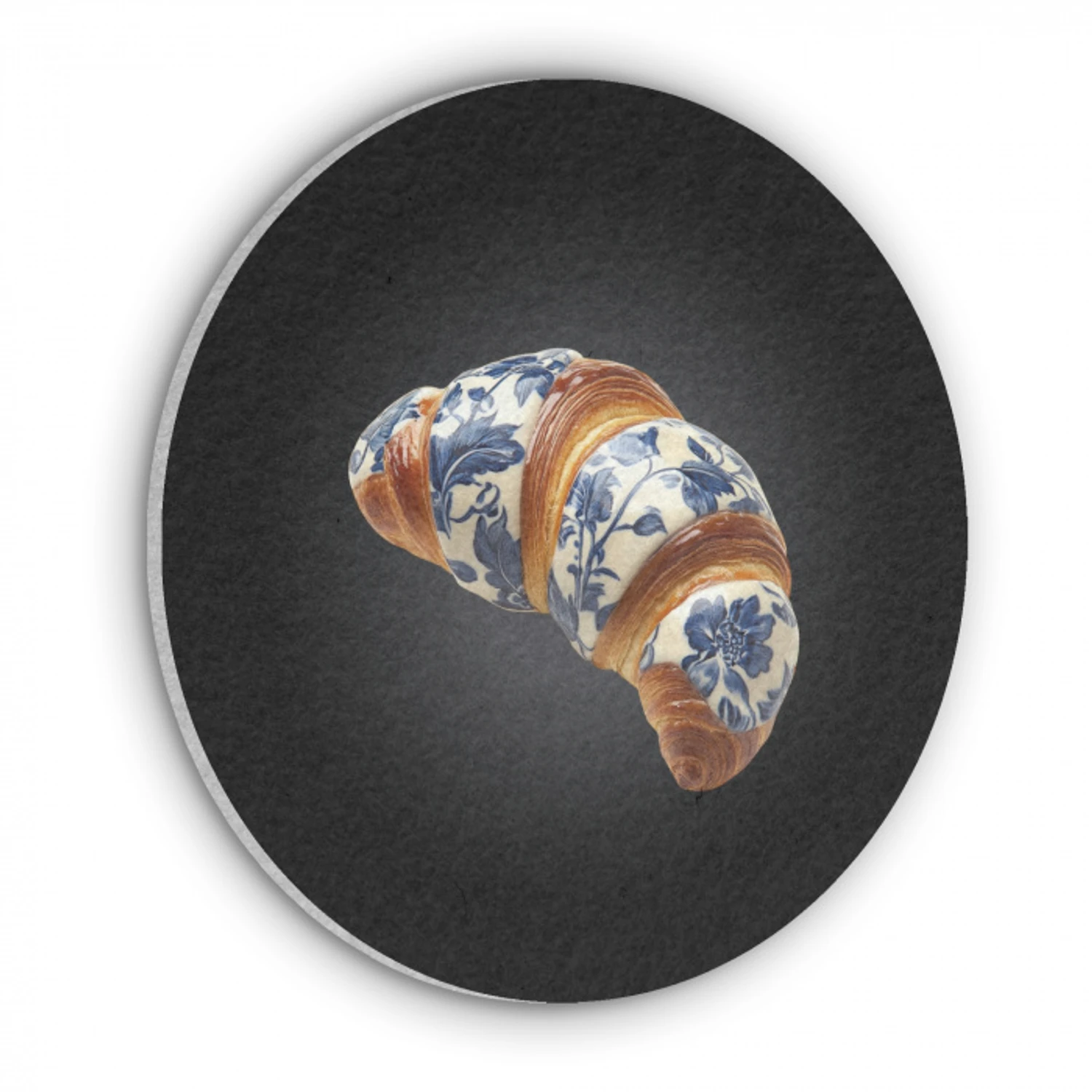 Croissant - Bloemenpatroon - Delftsblauw Akoestische PET Vilt - Rond klein -3d