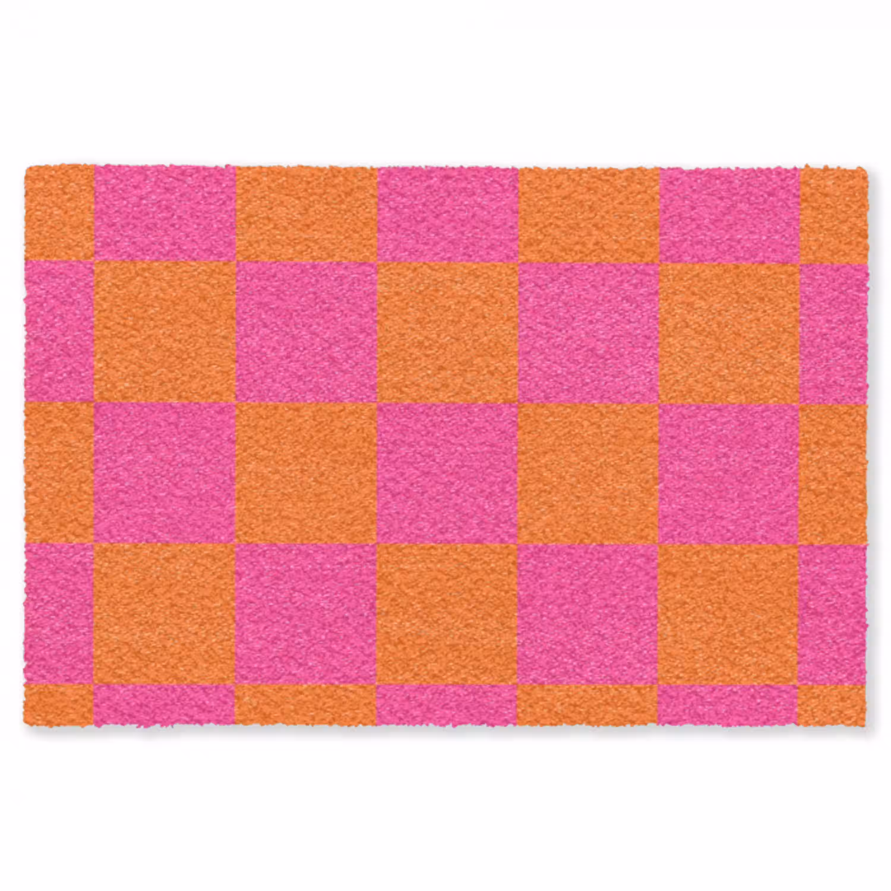 Schaakbord print - Oranje - Roze - Blokjes Vloerkleed Rechthoek klein -3d