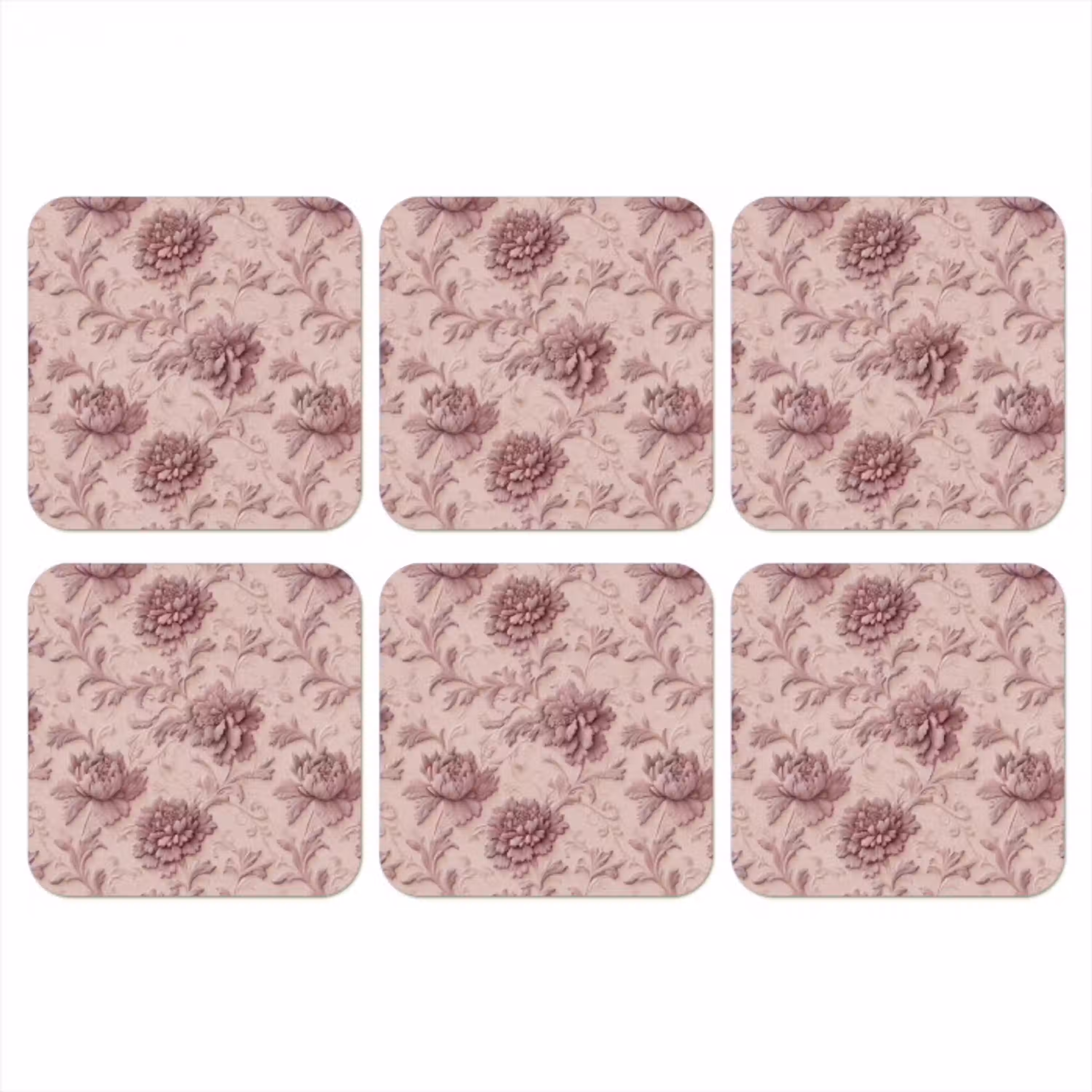 Reliëf - Pioenrozen - Roze onderzetter kurk middel 366 -3d