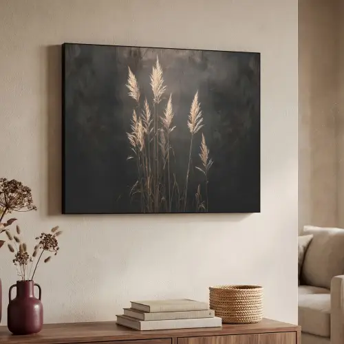 Siergras - Pluimen - Verlichting - Zwart Textielframe - compleet frame klein -sfeer3
