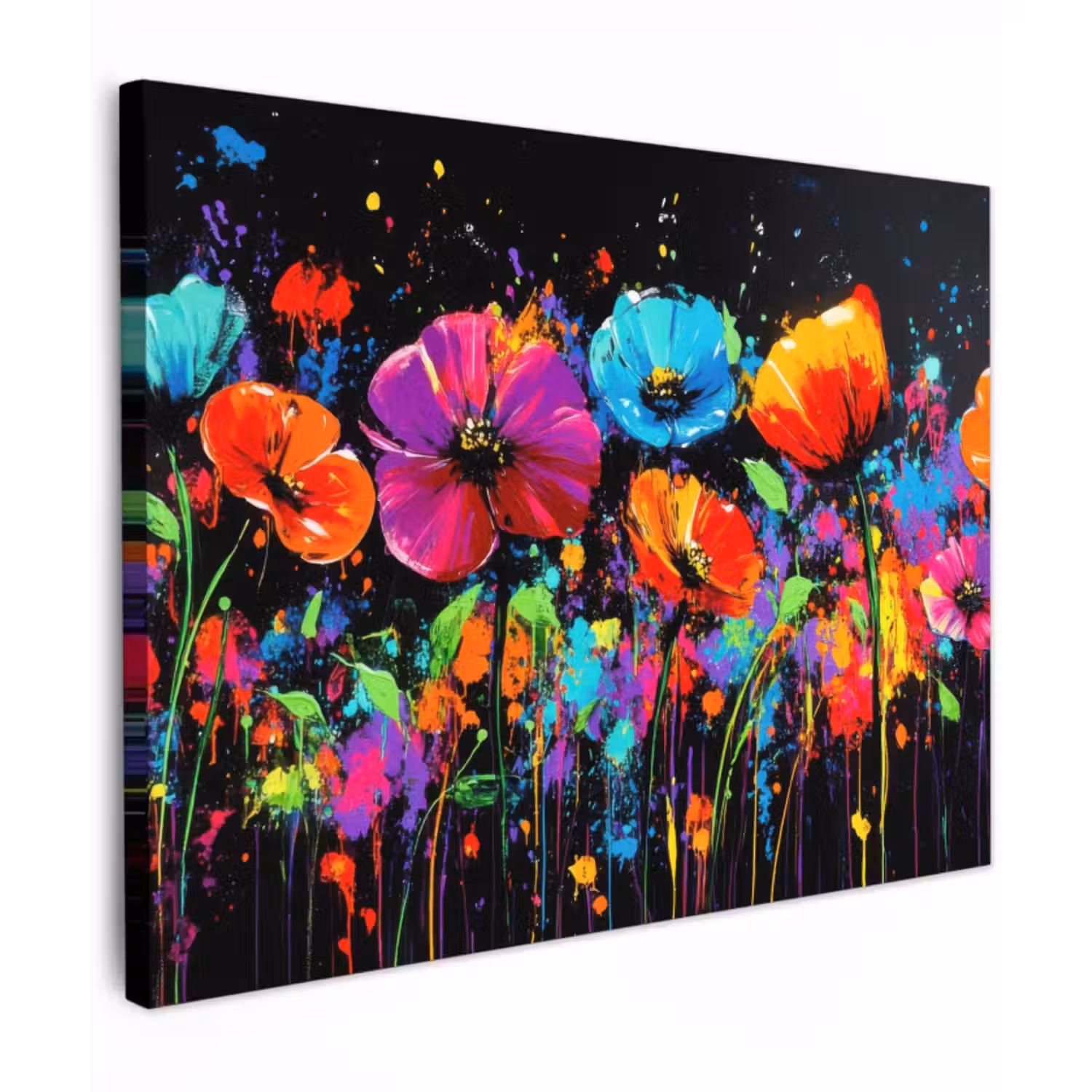 Canvas schilderij - Bloemen - Kleurrijk - Spetters