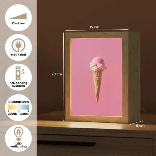 Hoorntje - Schepijs - Roze Light Box met kabel (Tafellamp) klein -USP_NL