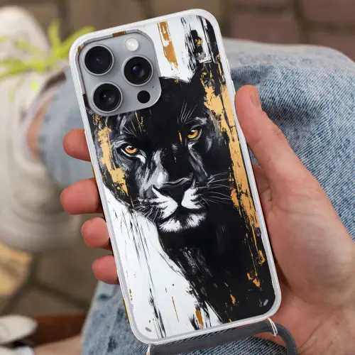 Panter - Zwart - Abstract - Verfstreken Hoesje iPhone 16 Pro Max met koord klein -sfeer3