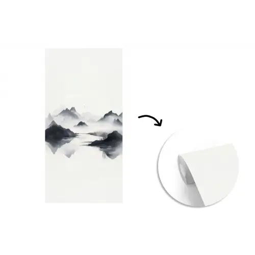 Bergen - Mistig - Water - Wit fotobehang vinyl groot -3d