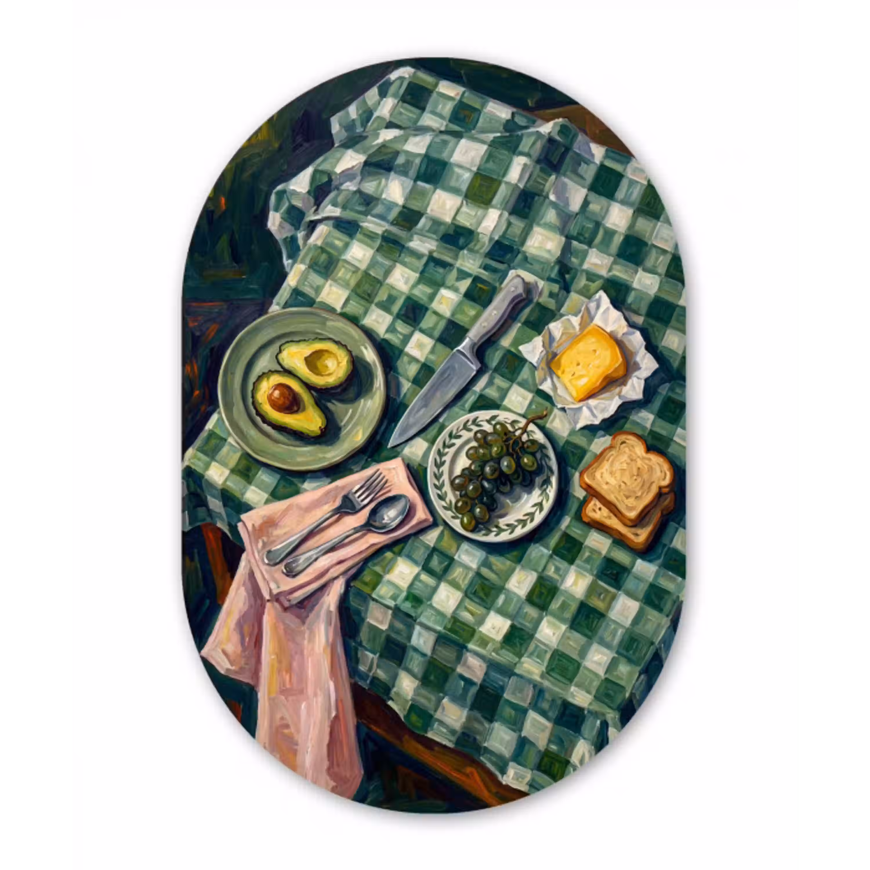 Eten - Ontbijt - Tafel - Modern - Groen Wandcirkel Ovaal Aluminium middel -3d