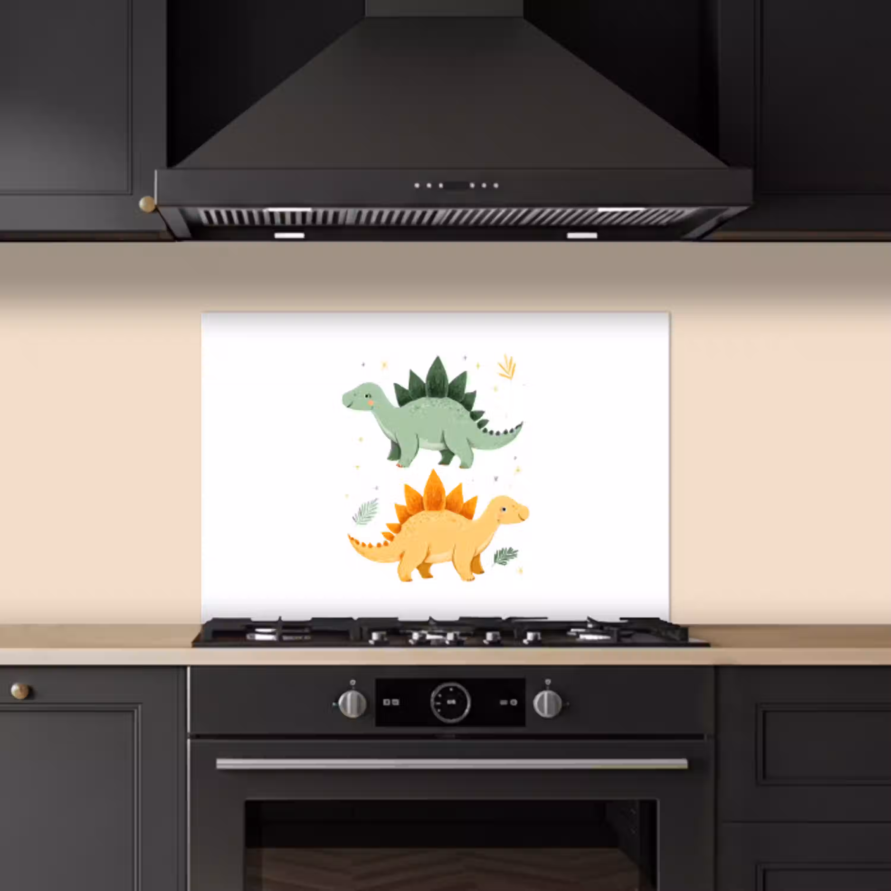 Sterren - Stegosaurussen - Blaadjes - Groen keuken achterwand spatscherm klein -sfeer1