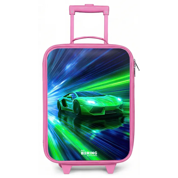 Raceauto - Felgroen - Lichtstralen - Snelheid Kinderkoffer - Roze klein -zz3dotto
