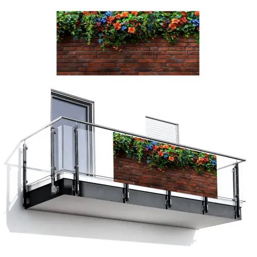 Bloemen - Muur - Groen - Oranje Balkonbeschermer Duitsland klein -3d