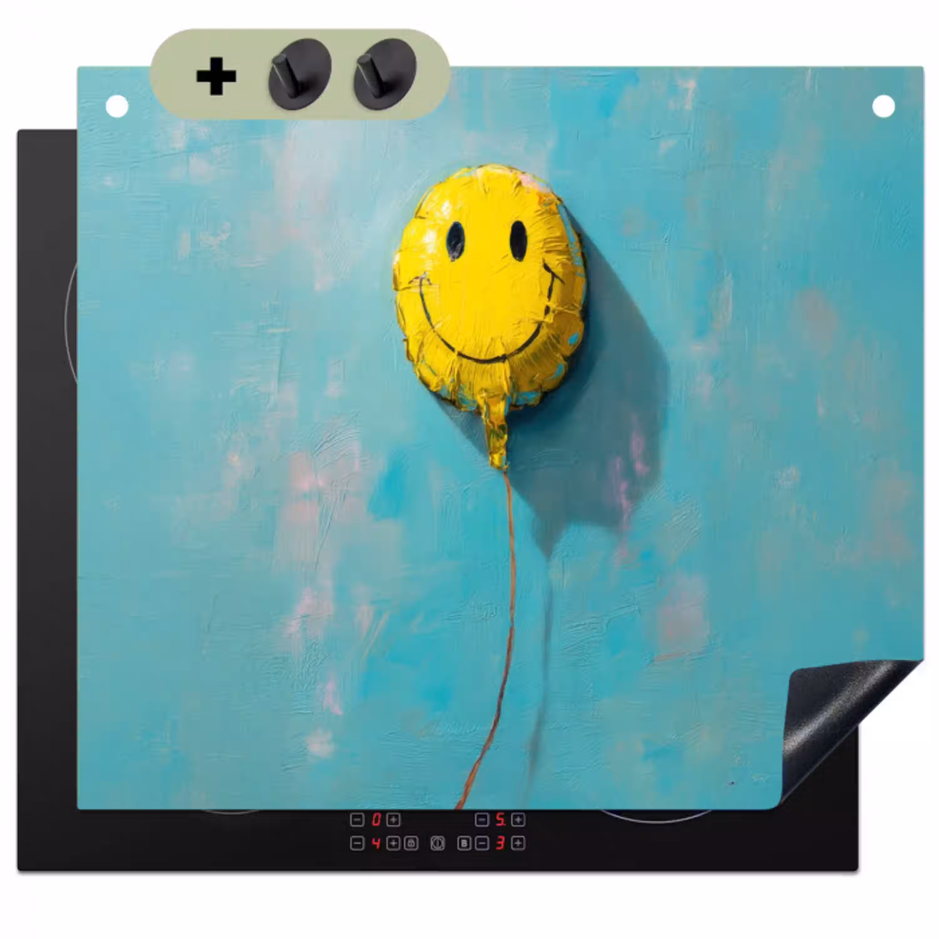 Ballon - Geel - Smiley Inductie beschemer met haakjes klein -3d