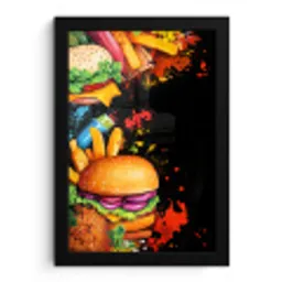Fastfood - Graffiti - Hamburger - Eten - Modern fotolijst zwart zonder passe partout klein -3d