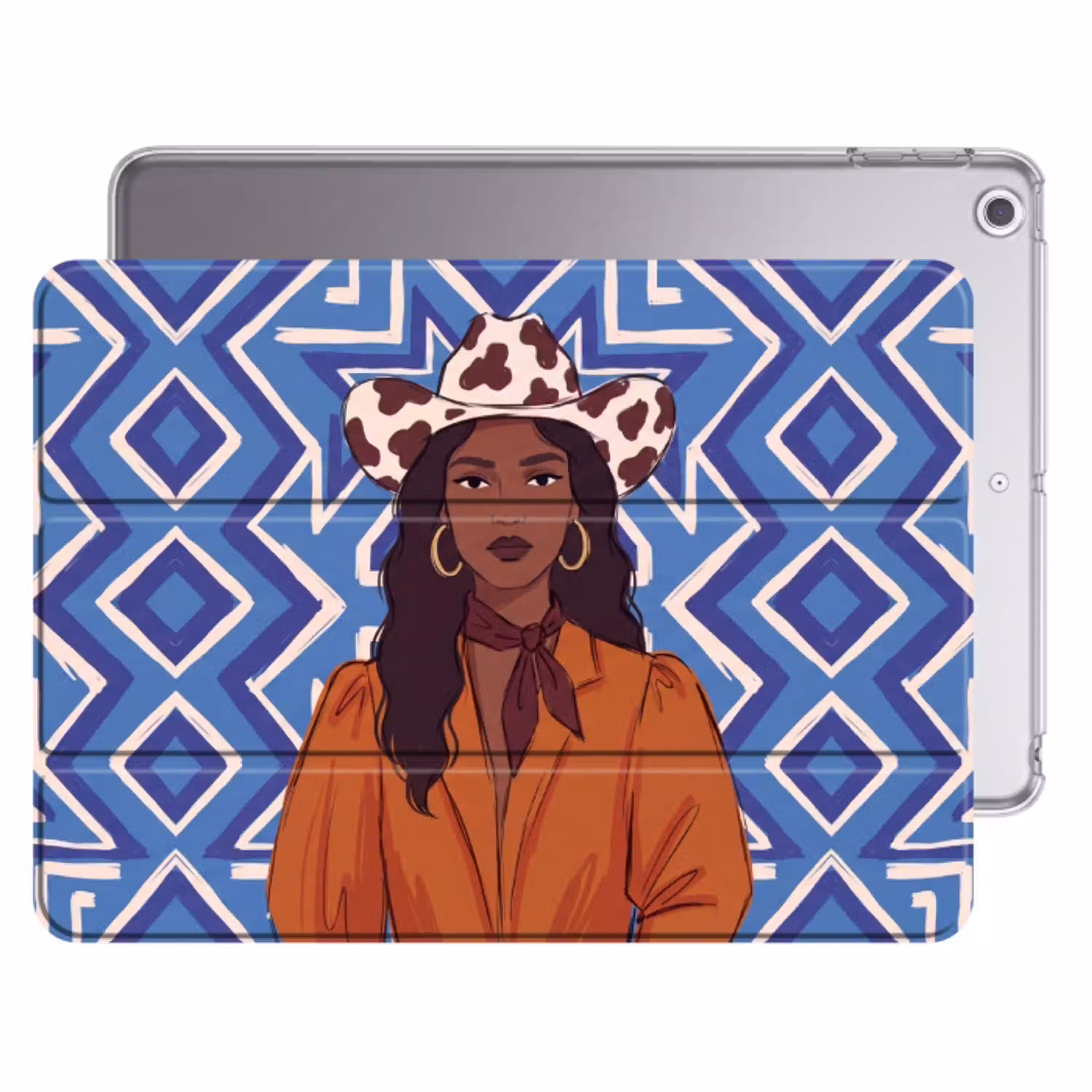 Vrouw - Cowboyhoed - Portret - Modern - Blauw Apple iPad 2017 middel -threedimensional_3d_global