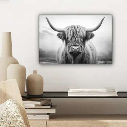 Schotse hooglander - Mist - Zwart - Wit canvas 2cm klein -sfeer6