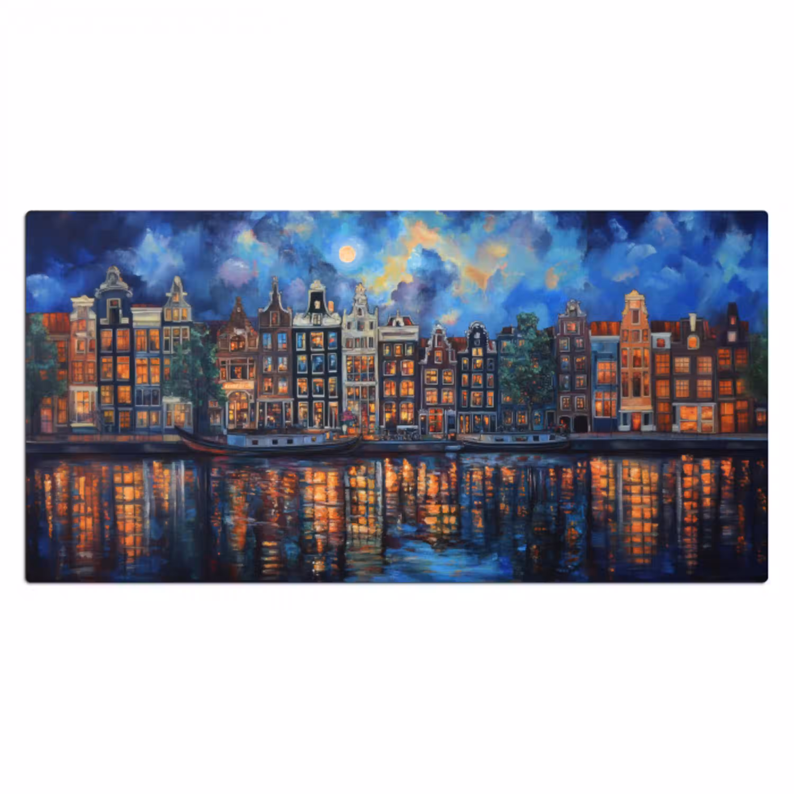 Grachten Amsterdam - Huizen - Stad - Kleurrijk Muismat XXL klein -3d_leeg