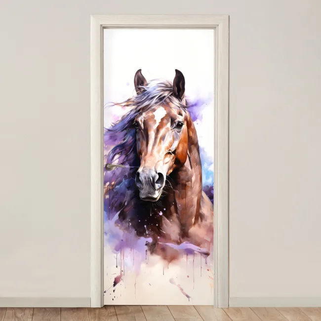 Deursticker - Paard - Dieren - Meisjes - Paars - Bruin