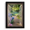 Doorkijk - Tuin - Raam - Hortensia - Bloemen fotolijst zwart zonder passe partout klein -3d