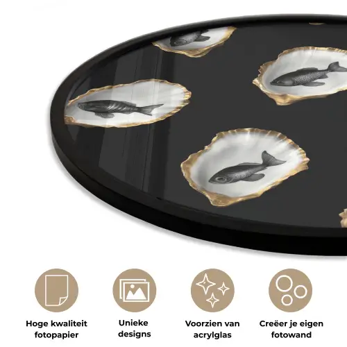 Oesters - Zwart - Vissen - Goud Fotolijst rond zonder passe partout klein -closeup_NL