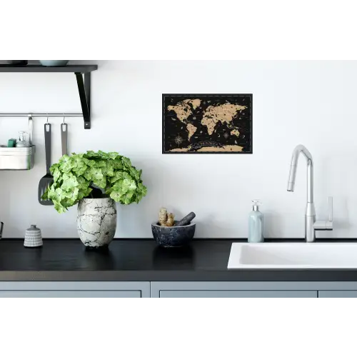 Wereldkaart - Beige - Zwart Muursticker klein -keuken