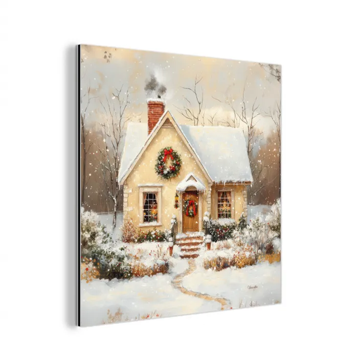 Kerst - Huis - Winter - Sneeuw aluminium wit klein -3d