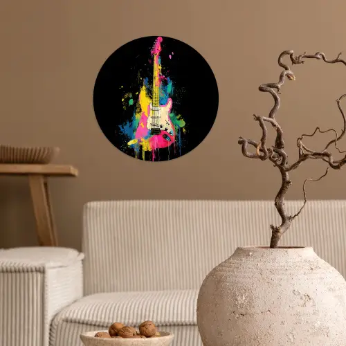 Gitaar - Kleurrijk - Verf Wandcirkel behangsticker klein -sfeer1