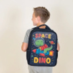 Dino - Raket - Kleurrijk Rugzak - Zwart middel -sfeer2