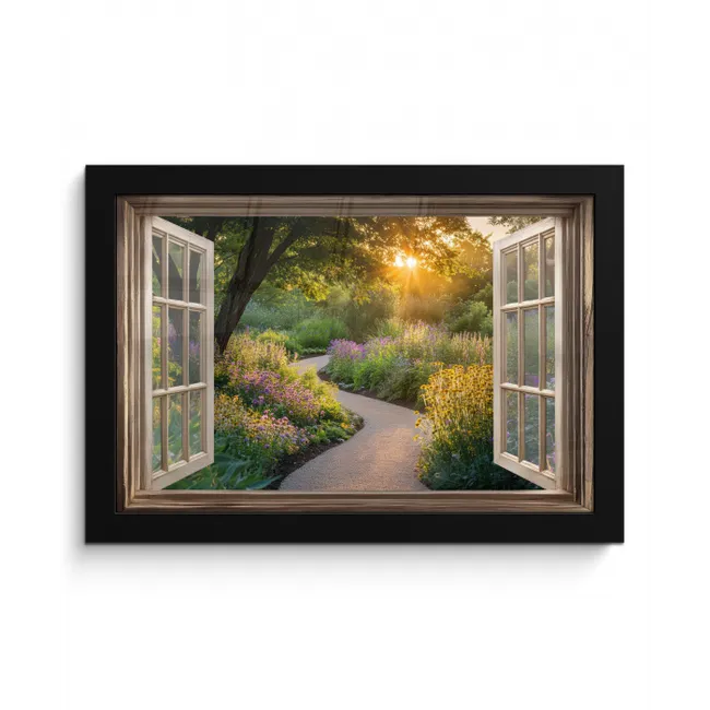 Doorkijk - Bloemen - Natuur - Zon - Pad fotolijst zwart zonder passe partout klein -3d