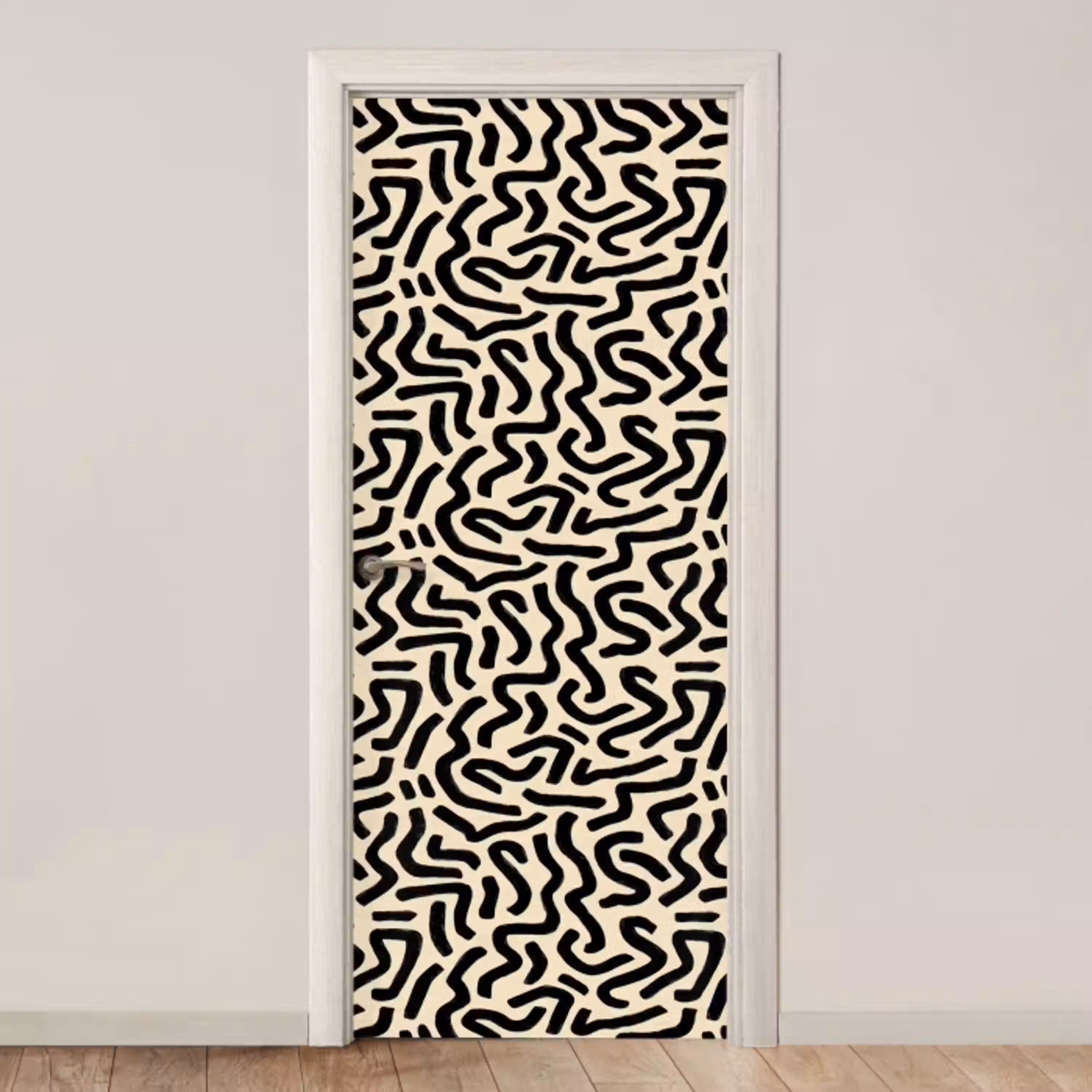 Abstract - Lijnen - Zwart deurposter klein 289 -3d_beige
